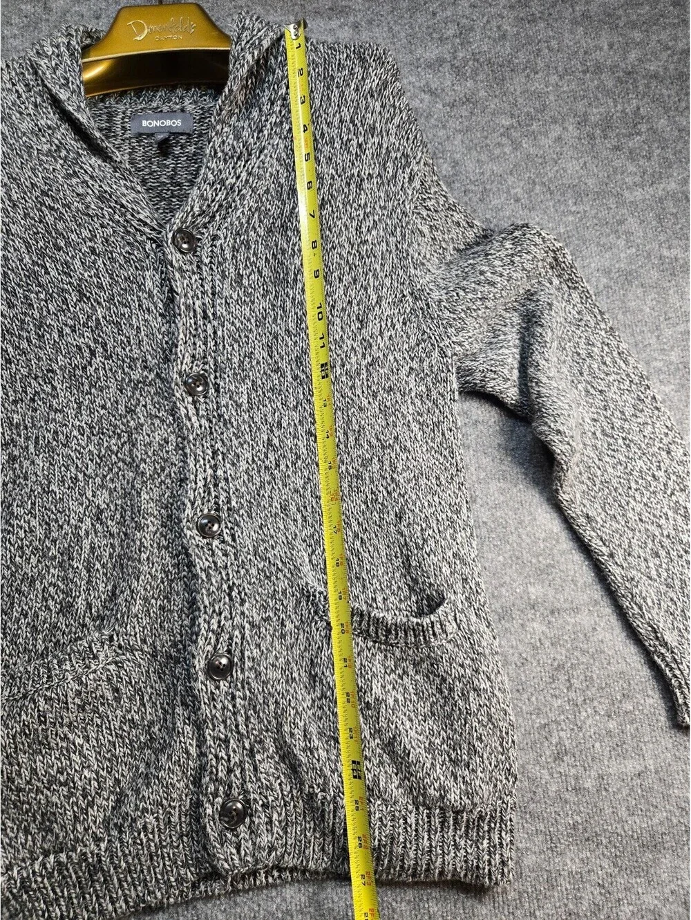 Bonobos Men's Slim Fit Gray Marled Shawl Collar Cardigan Sweater Size Medium